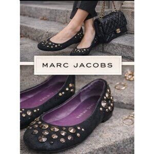 Marc Jacobs Studded Ballet Flats Black Suede Shoes Women Sze 39 EU Designer Flat
